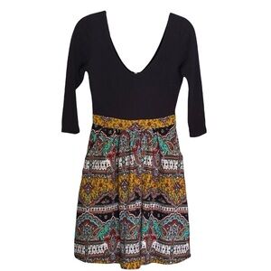 Maeve Anthropologie Black Multicolor Paisley Boho Mini Dress Womens Size 4